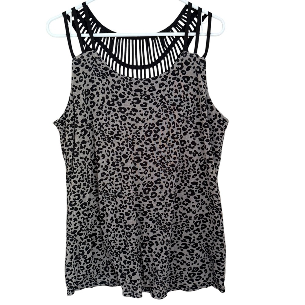 Maurices Leopard Print Strappy Tank Top Size 1X Boho Grunge Stretch Flowy Party